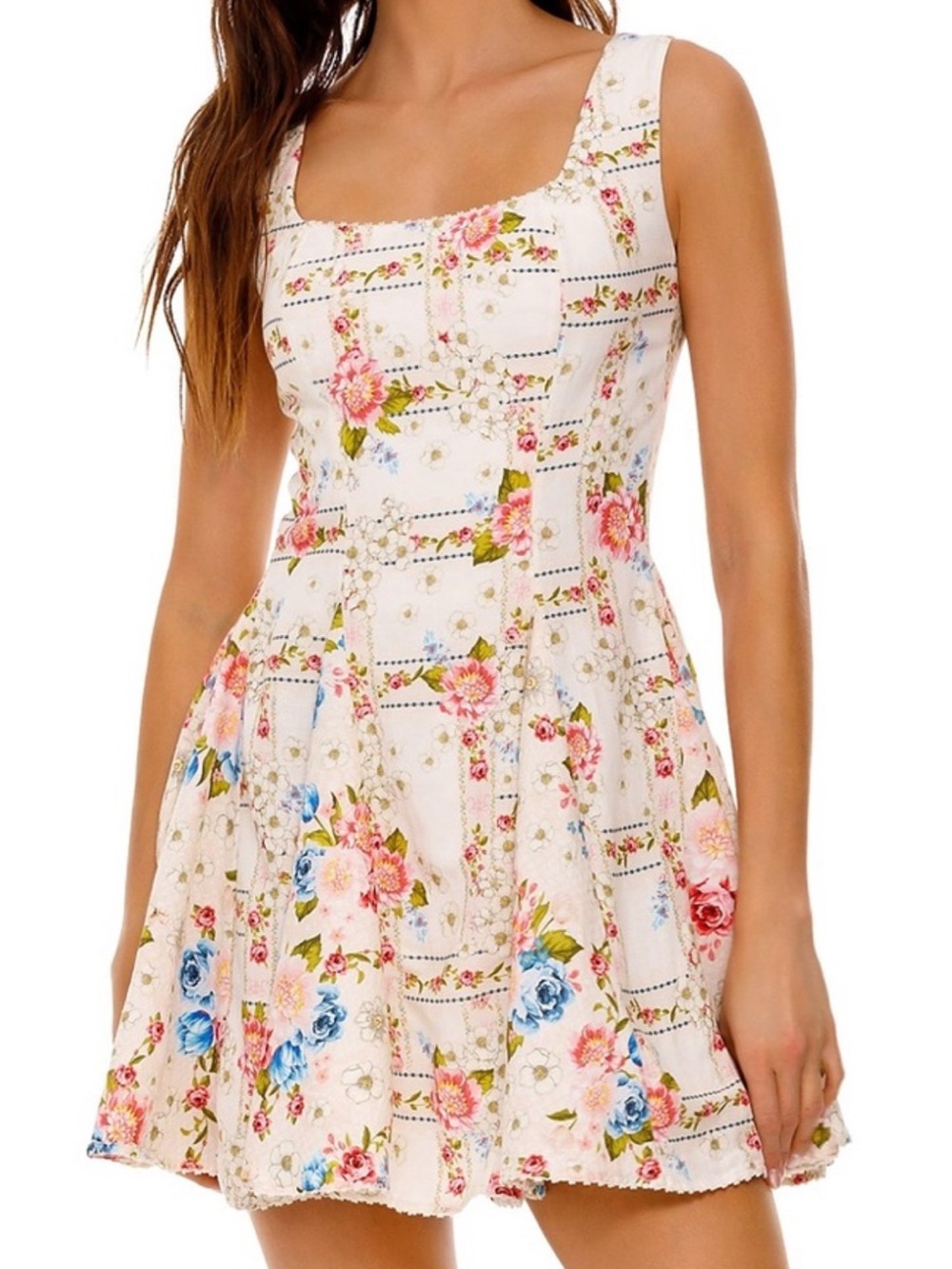 Aqua Bendita Mixology Floral Linen Blend Fit‎ Flare Mini Dress M